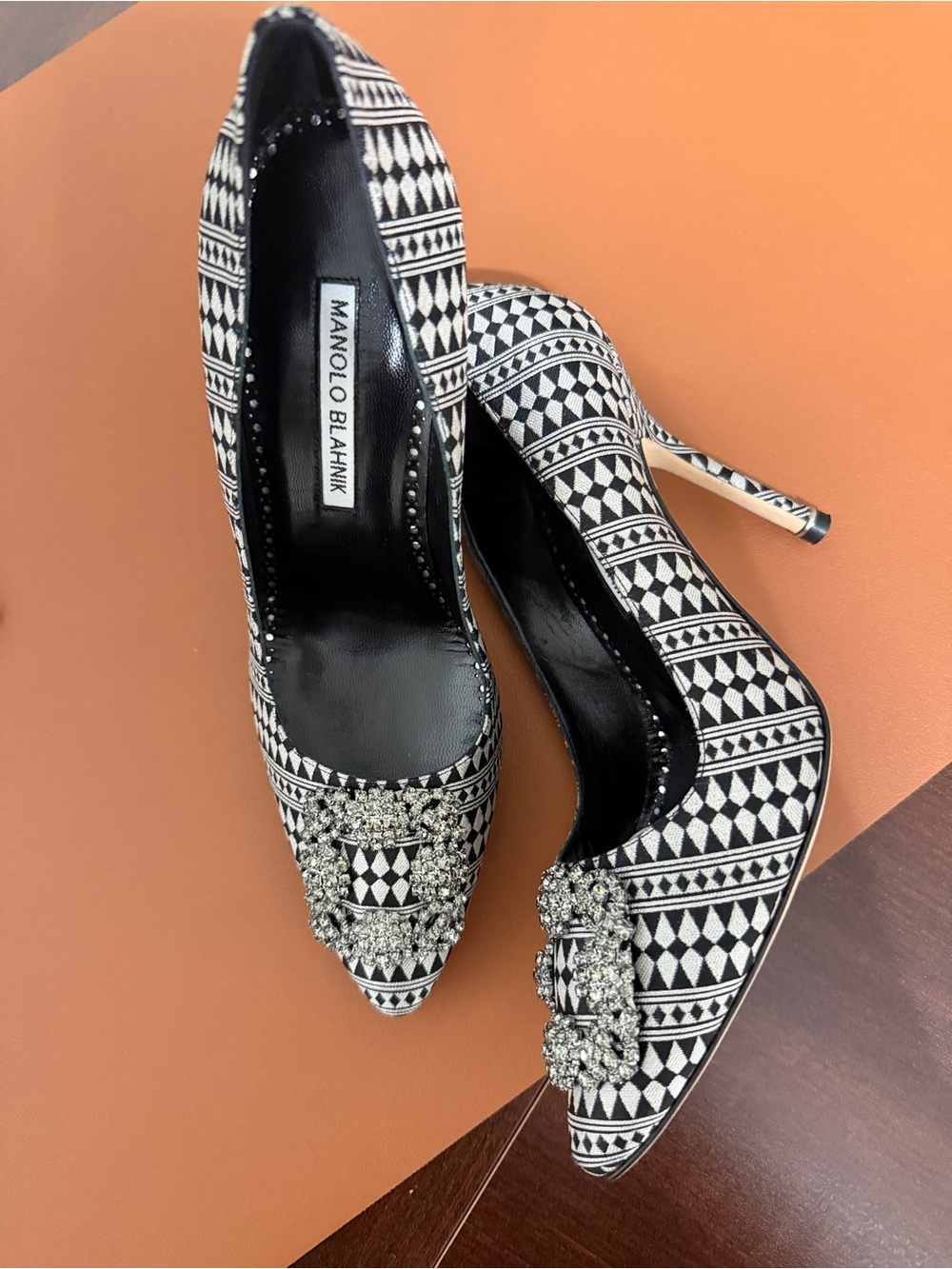 Manolo Blahnik Black & White Geometric Crystal-Embellished Pumps